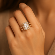 Stylish Gold-Plated Double Band Ring with Emerald-Cut Stone for Women & Girls